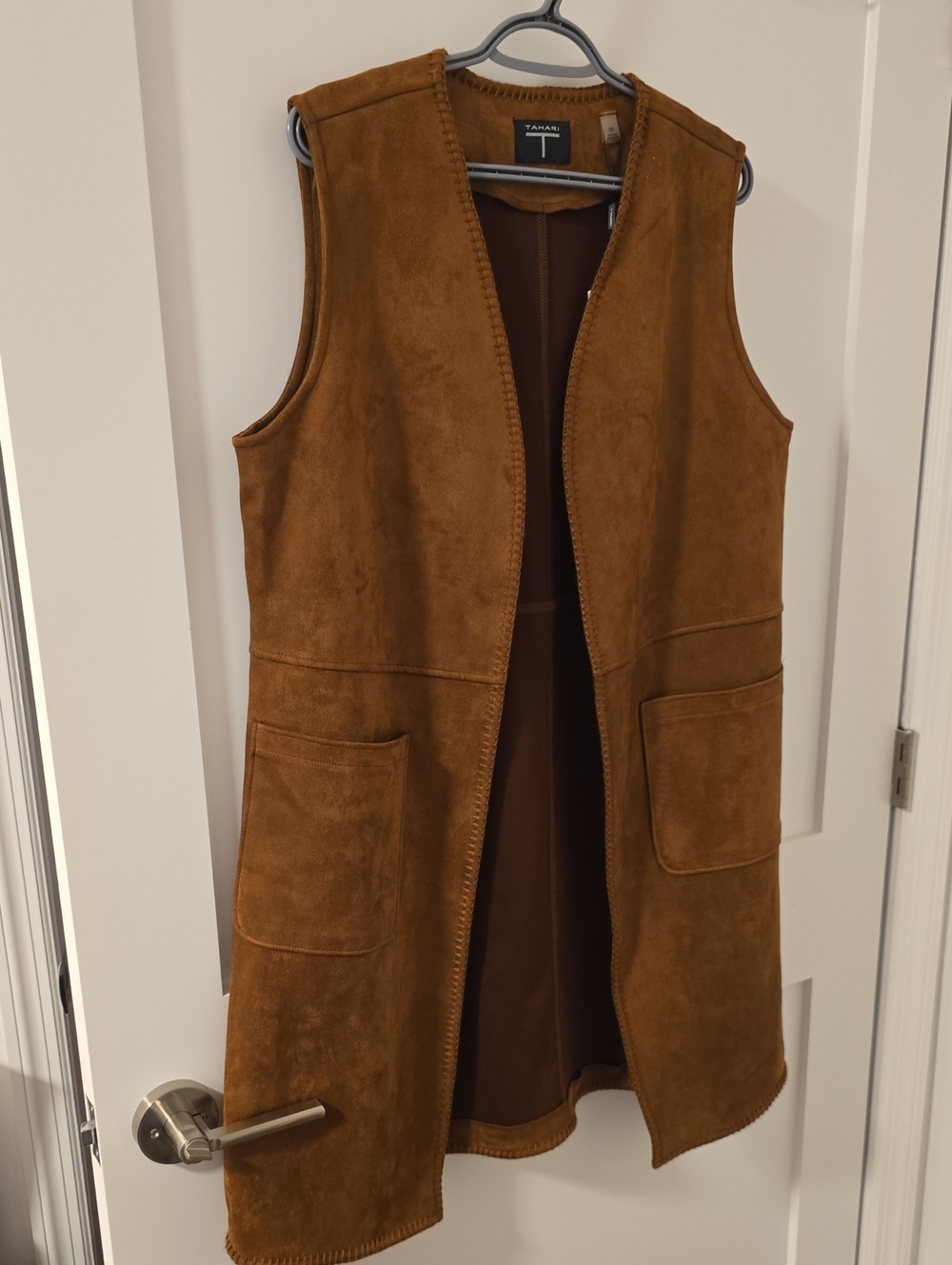 Tahari Chestnut Suede Sleeveless Long Vest